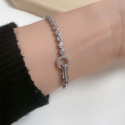 925 Sterling Silver Bracelet, different size for choice & for woman & with rhinestone, Sold By PC