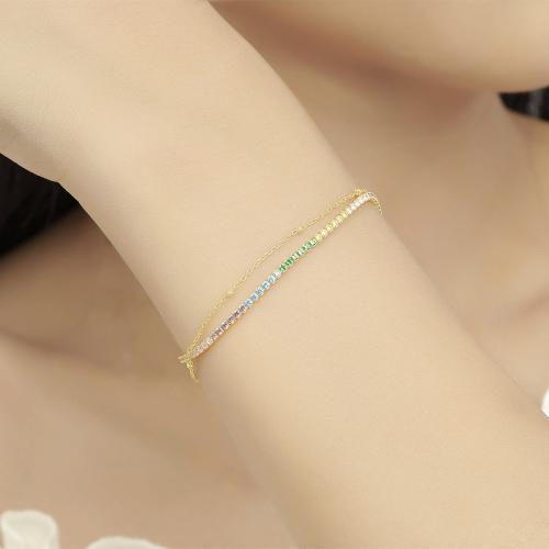 Argent sterling 925 bracelet, avec 1.2inch chaînes de rallonge, pavé de micro zircon & pour femme, plus de couleurs à choisir, Longueur:Environ 6.1 pouce, Vendu par PC