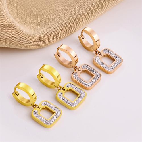 Boucle d'oreille Acier Titane, bijoux de mode & pour femme & avec strass, plus de couleurs à choisir, 26x13mm, Vendu par paire