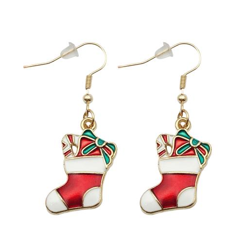 Tibetan Style Drop Earring, Christmas Sock, Christmas Design & fashion jewelry & for woman & enamel, 20x47mm, Sold By Pair