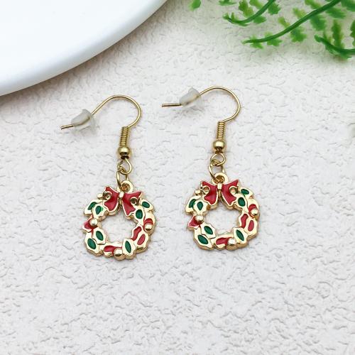 Tibetan Style Drop Earring, Christmas Wreath, Christmas Design & fashion jewelry & for woman & enamel, 17x37mm, Sold By Pair