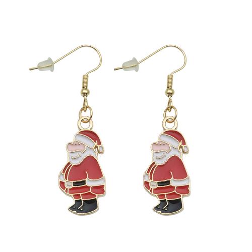 aleación de zinc Pendientes con Colgantes, Papá Noel, Diseño de Navidad & Joyería & para mujer & esmalte, 12x47mm, Vendido por Par