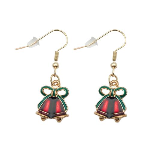 Tibetan Style Drop Earring, Christmas Bell, Christmas Design & fashion jewelry & for woman & enamel, 13x35mm, Sold By Pair