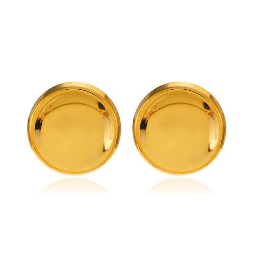 Stainless Steel Stud Earrings, 304 Stainless Steel, Round, gold color plated, fashion jewelry & for woman, golden, 33x33mm, Sold By Pair