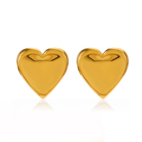 Stainless Steel Stud Earrings, 304 Stainless Steel, Heart, Vacuum Ion Plating, fashion jewelry & for woman, golden, 32x32mm, Sold By Pair