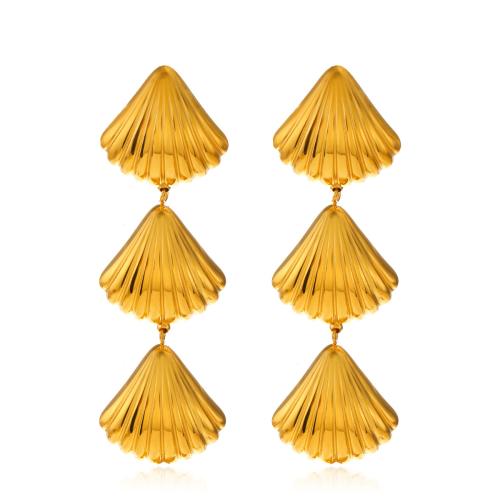 Stainless Steel Drop Earring, 304 Stainless Steel, Shell, Vacuum Ion Plating, fashion jewelry & for woman, golden, 57x18mm, Sold By Pair