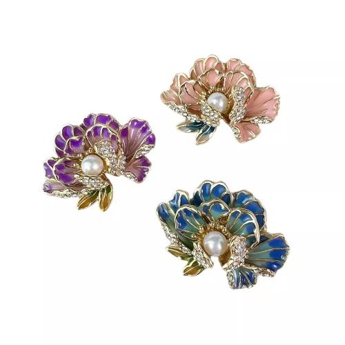 Broches de aleación de zinc, con Perlas plásticas, Flor, Joyería & para mujer & esmalte, más colores para la opción, 37x46mm, Vendido por UD