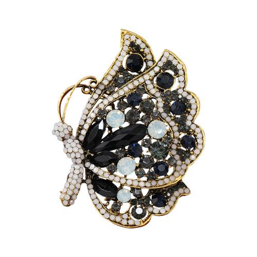 Broches en alliage de zinc, papillon, bijoux de mode & pour femme & avec strass, noire, 90x63mm, Vendu par PC