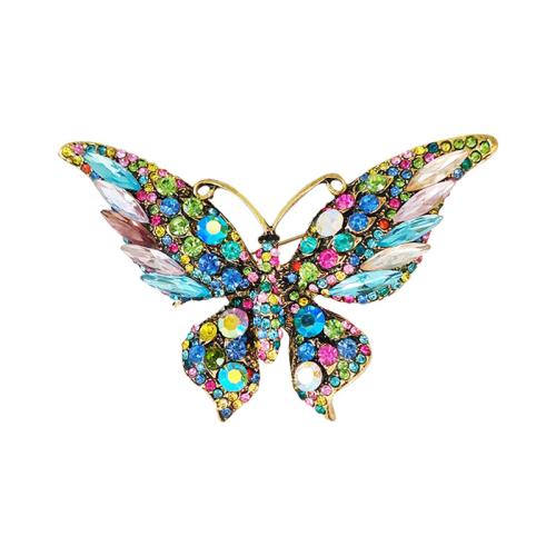 Tibetan Style Brooches, Butterfly, fashion jewelry & for woman & with rhinestone, more colors for choice, 85x58mm, Sold By PC