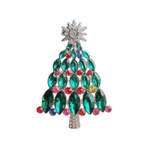 Tibetan Style Brooches, Christmas Tree, fashion jewelry & for woman & with rhinestone, 48x68mm, Sold By PC