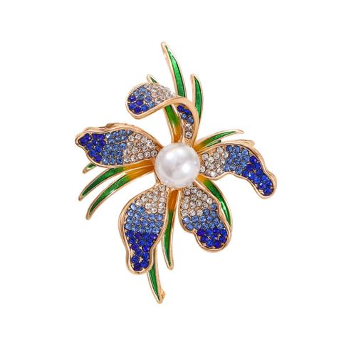 Tibetan Style Brooches, with Plastic Pearl, Flower, fashion jewelry & for woman & with rhinestone, more colors for choice, 44x57mm, Sold By PC