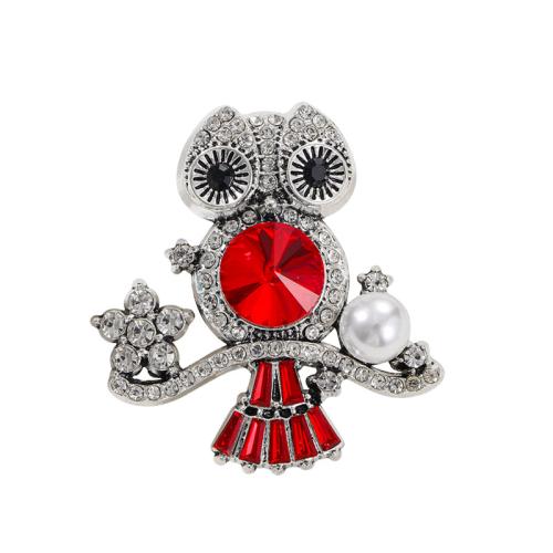 Tibetan Style Brooches, with Plastic Pearl, Owl, fashion jewelry & for woman & with rhinestone, more colors for choice, 47x50mm, Sold By PC