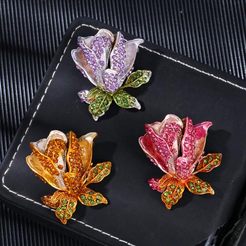 Tibetan Style Brooches, Flower, fashion jewelry & for woman & with rhinestone, more colors for choice, 38x42mm, Sold By PC