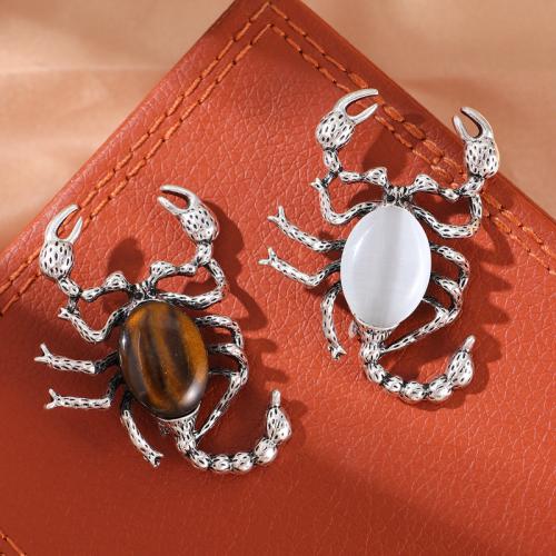 Tibetan Style Brooches, with Cats Eye & Tiger Eye, Scorpion, fashion jewelry & for woman, more colors for choice, 81x40mm, Sold By PC