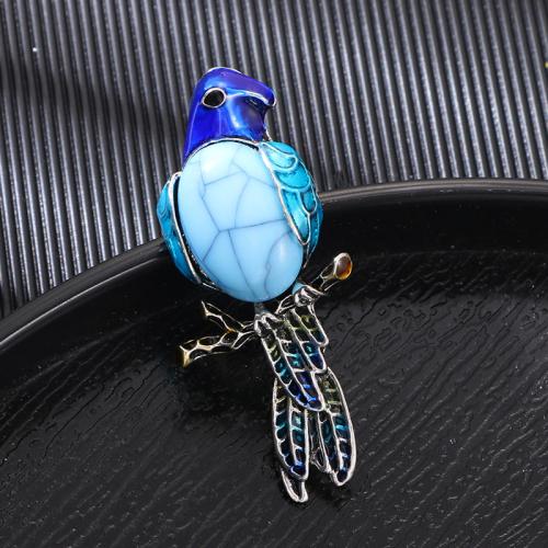 Tibetan Style Brooches, with Turquoise & Resin, Parrot, fashion jewelry & Unisex & enamel, more colors for choice, 67x31mm, Sold By PC