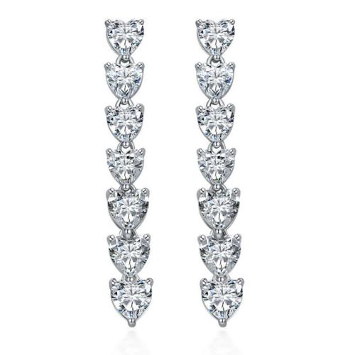 Boucles d'oreilles en laiton zircon cubique pavent, coeur, bijoux de mode & pavé de micro zircon & pour femme, 45x6mm, Vendu par paire