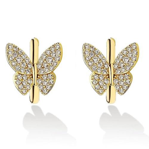 Boucles d'oreilles en laiton zircon cubique pavent, papillon, bijoux de mode & pavé de micro zircon & pour femme, 12x11mm, Vendu par paire