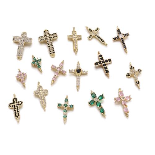 Cubic Zirconia Brass Pendants, with Cubic Zirconia, Cross, gold color plated, DIY & different size for choice, more colors for choice, nickel, lead & cadmium free, Sold By PC