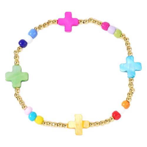 Bracelets en laiton, avec coquille & résine, Placage de couleur d'or, bijoux de mode & pour femme, multicolore, protéger l'environnement, sans nickel, plomb et cadmium, 10mm, Longueur:Environ 17.5 cm, Vendu par PC