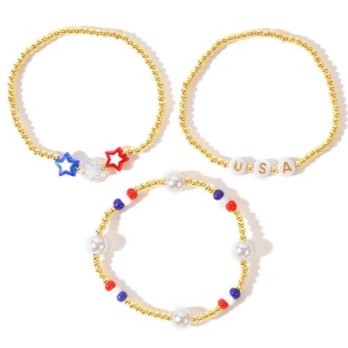 Pulseras de latón, metal, con resina & Perlas plásticas, chapado en color dorado, Joyería & para mujer, más colores para la opción, libre de níquel, plomo & cadmio, longitud:aproximado 17.5 cm, Vendido por UD