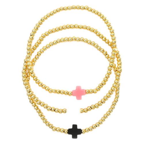 Pulseras de latón, metal, Cruces, chapado en color dorado, tres piezas & Joyería & para mujer, libre de níquel, plomo & cadmio, longitud:aproximado 17.5 cm, Vendido por Set