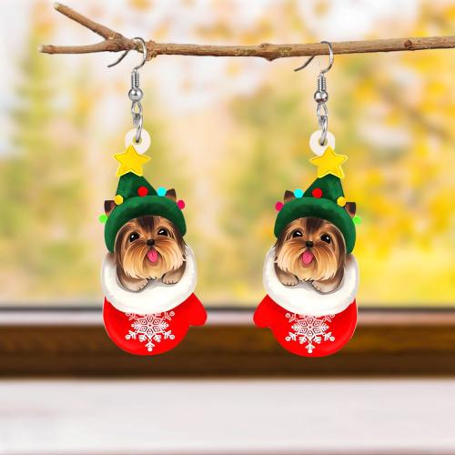 Christmas Earrings, Acrylic, Dog, Christmas Design & cute & for woman, Sold By Pair