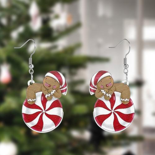 Christmas Earrings, Acrylic, Cow, Christmas Design & cute & for woman, red, Sold By Pair