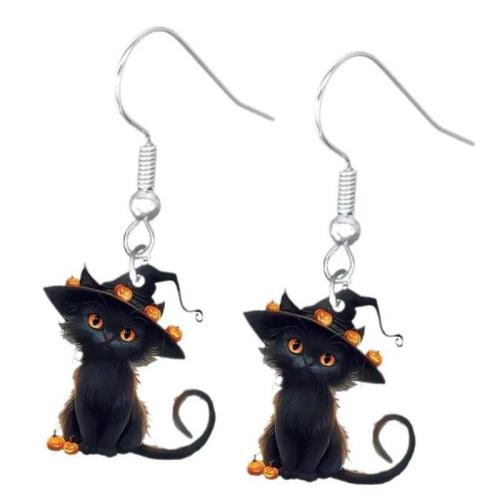 Acrylique Boucle d'oreille goutte, chat, Mignon & pour femme, noire, Vendu par paire