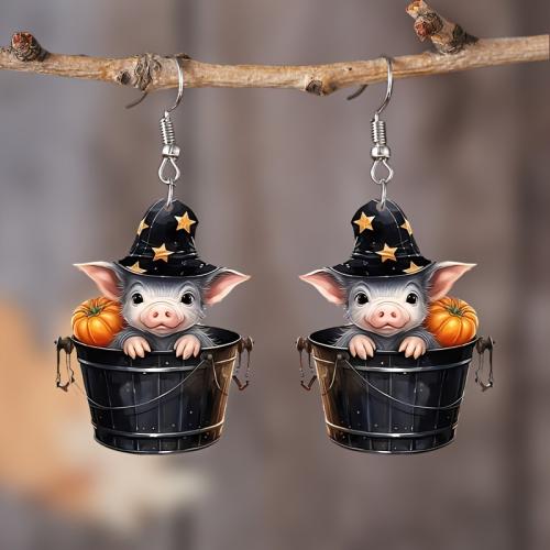 Acrylic Drop Earring, Pig, Halloween Design & cute & for woman, black, Sold By Pair