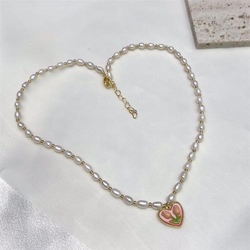 Collar en Cadena de Metal con Perlas de Freshwater, Perlas cultivadas de agua dulce, con metal, con 5cm extender cadena, chapado en color dorado, Joyería, Blanco, longitud:40 cm, Vendido por UD