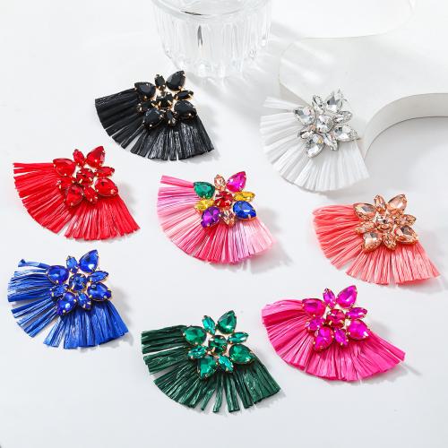 Fashion Fringe Earrings, Raffia, Fan, fashion jewelry & for woman & with rhinestone, more colors for choice, Sold By Pair