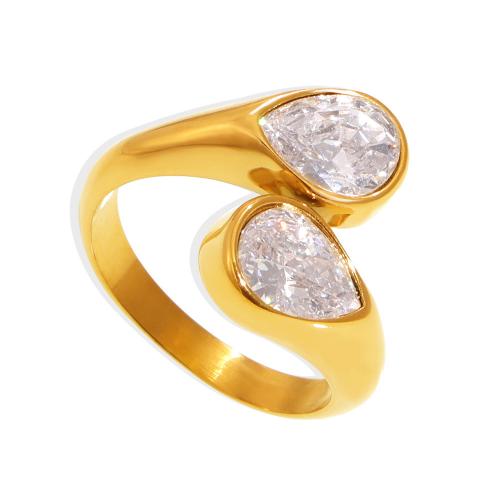 Bague en acier inoxydable, Acier inoxydable 304, avec zircon cubique, Plaqué d'or 18K, bijoux de mode & normes différentes pour le choix & pour femme, Vendu par PC