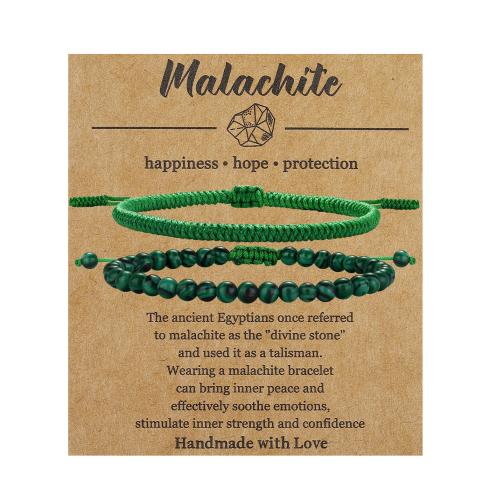 Gemstone Bracelets, Knot Cord, with Malachite, handmade, 2 pieces & fashion jewelry & Unisex, green, Length:6.3-10.2 Inch, Sold By PC