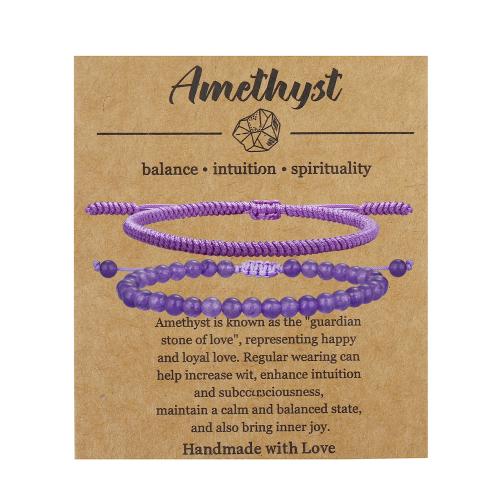 Quartz Bracelets, Knot Cord, with Amethyst, handmade, 2 pieces & fashion jewelry & Unisex, purple, Length:6.3-10.2 Inch, Sold By Set