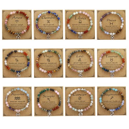 Gemstone Bracelets, Knot Cord, with Natural Stone & Brass, handmade, fashion jewelry & Zodiac symbols jewelry & Unisex, multi-colored, Length:Approx 17 cm, Sold By PC