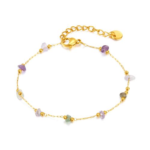 Bijoux bracelet en acier inoxydable, Acier inoxydable 304, avec Pierre naturelle, avec 40cm chaînes de rallonge, Placage de couleur d'or, bijoux de mode & pour femme, Longueur:160 mm, Vendu par PC