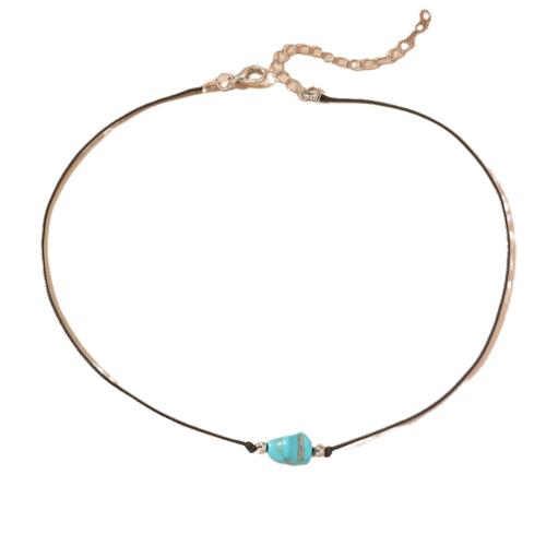 Fashion Turquoise Necklace, with Wax Cord, with 7cm extender chain, plated, fashion jewelry & for woman, Length:37 cm, Sold By PC