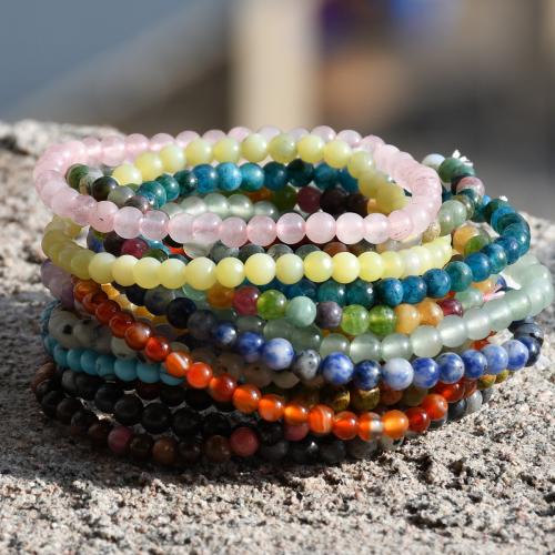 Gemstone Bracelets, Natural Stone, with Elastic Thread, handmade, fashion jewelry & different materials for choice & for woman, Bead size :4mm., Length:18 cm, Sold By PC