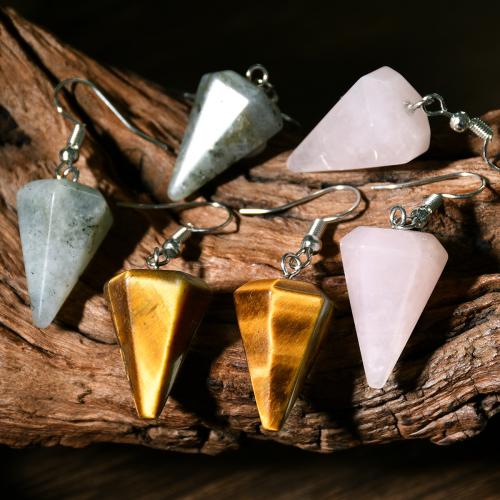 Natural Gemstone Earrings, Natural Stone, with Tibetan Style, Conical, plated, fashion jewelry & different materials for choice & for woman, Sold By Pair