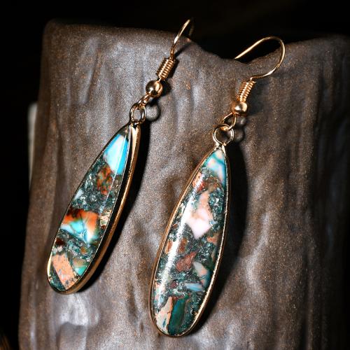 Natural Gemstone Earrings, Impression Jasper, with Tibetan Style, Teardrop, plated, fashion jewelry & for woman, Sold By Pair