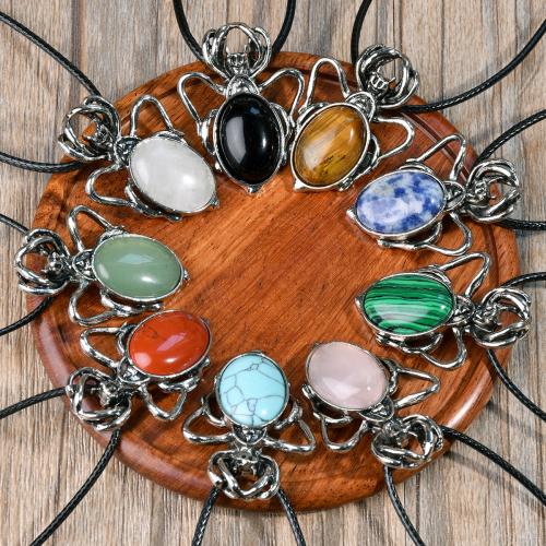 Natural Gemstone Necklace, Natural Stone, with leather cord & Tibetan Style, with 5cm extender chain, plated, Halloween Design & different materials for choice & Unisex, Length:42 cm, Sold By PC