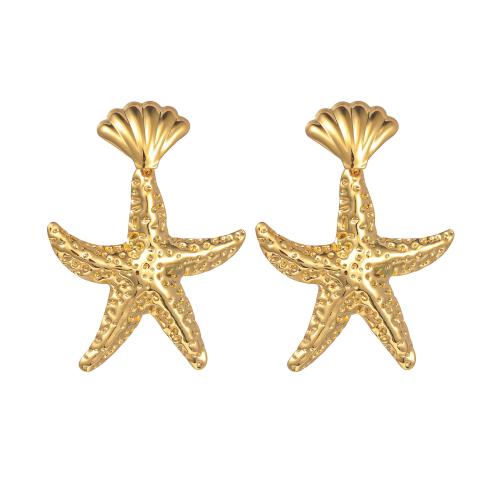 Stainless Steel Stud Earrings, 304 Stainless Steel, with Resin, Starfish, plated, different styles for choice & for woman, gold, Sold By Pair