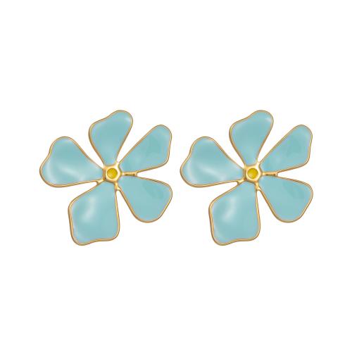 Stainless Steel Stud Earrings, 304 Stainless Steel, Daisy, plated, for woman & enamel, more colors for choice, Sold By Pair