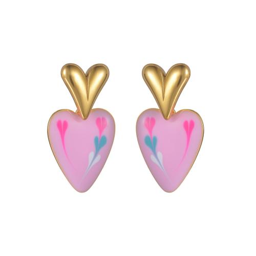 Stainless Steel Stud Earrings, 304 Stainless Steel, Heart, plated, for woman & enamel, more colors for choice, Sold By Pair