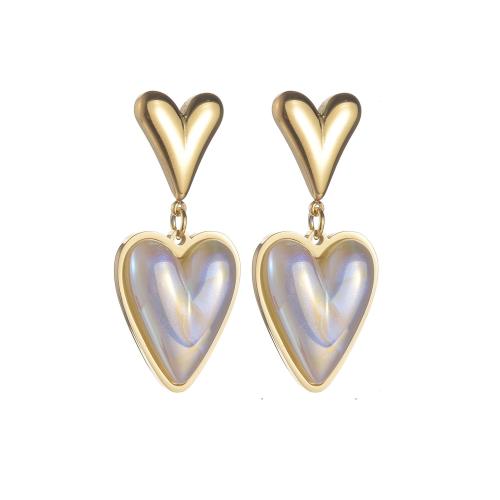 Pendientes de Acero Inoxidable, acero inoxidable 304, con resina, Corazón, chapado, para mujer, dorado, Vendido por Par