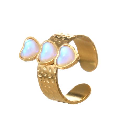 Anillo de dedo del acero inoxidable del Zirconia cúbico, acero inoxidable 304, Corazón, chapado, micro arcilla de zirconia cúbica & para mujer, dorado, Vendido por UD