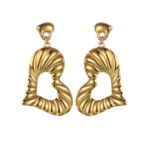 Pendientes de Acero Inoxidable, acero inoxidable 304, Corazón, chapado, para mujer, dorado, Vendido por Par