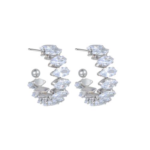 Boucle d'oreille de gaujon en acier inoxydable, Acier inoxydable 304, Placage, pavé de micro zircon & pour femme, plus de couleurs à choisir, Vendu par paire