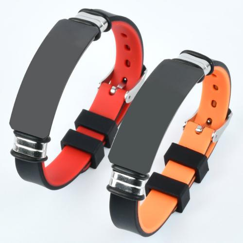 Bracelets en silicone, Acier inoxydable 304, avec silicone, Placage, pour femme, plus de couleurs à choisir, Longueur:Environ 21.5 cm, Vendu par PC