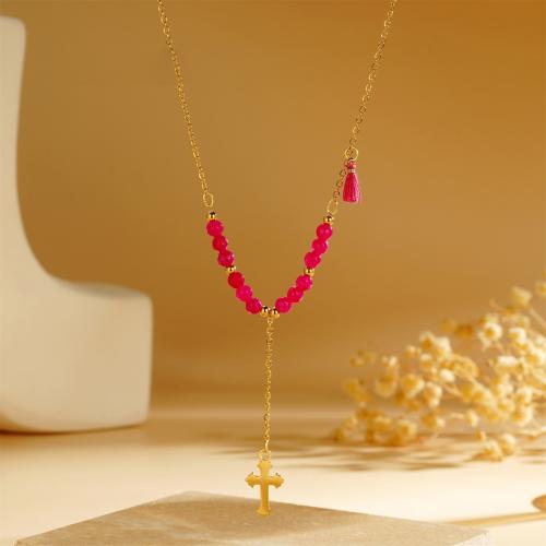 Stainless Steel Jewelry Necklace, 304 Stainless Steel, with Gemstone & Polyester, with 3CM extender chain, plated, for woman, more colors for choice, Length:Approx 45 cm, Sold By PC